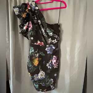 H&M Floral One-Shoulder Black Dress